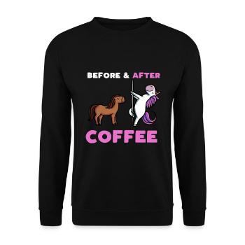 Before Coffee After Coffee - Unisex Pullover - Schwarz - Vorne - Alina (178cm) & Michal (187cm)