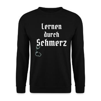 BDSM Spruch Lernen durch Schmerz Handschellen Sub - Unisex Pullover - Schwarz - Vorne - Alina (178cm) & Michal (187cm)