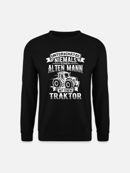 Alter Mann mit Traktor Rentner Landwirt Opa - Unisex Pullover - Schwarz