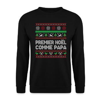 Premier Noël Comme Papa - Sweat-shirt Unisexe - noir - Devant - Alina (178cm) & Michal (187cm)