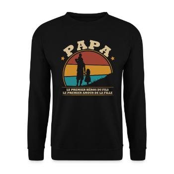 Papa: le premier héros du fils - Sweat-shirt Unisexe - noir - Devant - Alina (178cm) & Michal (187cm)