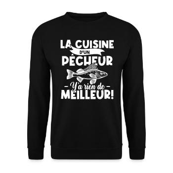 La cuisine d'un pêcheur, Humour cadeau pêcheur - Sweat-shirt Unisexe - noir - Devant - Alina (178cm) & Michal (187cm)