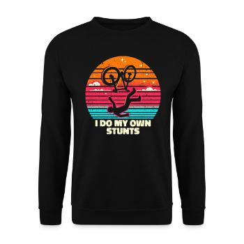 I Do My Own Stunts - Lustiges Tollpatsch Geschenk - Unisex Pullover - Schwarz - Vorne - Alina (178cm) & Michal (187cm)