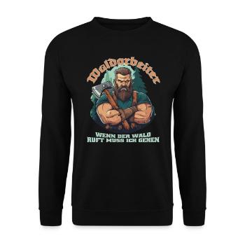 Holzfäller Förster Waldarbeiter Holz Geschenk - Unisex Pullover - Schwarz - Vorne - Alina (178cm) & Michal (187cm)