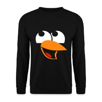 Pinguin Gesicht lustig - Unisex Pullover - Schwarz - Vorne - Alina (178cm) & Michal (187cm)