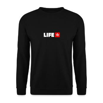 Life with Japanese kanji in white with red - Unisex Sweatshirt - black - Front - Alina (178cm) & Michal (187cm)