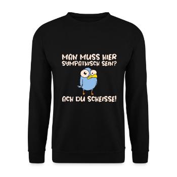 Lustiges Vogel Schwarzer Humor Geschenk - Unisex Pullover - Schwarz - Vorne - Alina (178cm) & Michal (187cm)
