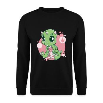 Cute Dragon And Strawberry Milk Boba Bubble Tea - Unisex Pullover - Schwarz - Vorne - Alina (178cm) & Michal (187cm)