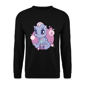 Cute Anime Dragon Boba Bubble Tea Pearl Milk - Unisex Pullover - Schwarz - Vorne - Alina (178cm) & Michal (187cm)