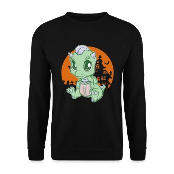 Un dinosaure lit le livre Dino Dino’s bookworm - Sweat-shirt Unisexe - noir - Devant - Alina (178cm) & Michal (187cm)