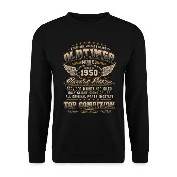 Oldtimer Baujahr 1950 Jahrgang Geburtstag Geschenk - Unisex Pullover - Schwarz - Vorne - Alina (178cm) & Michal (187cm)
