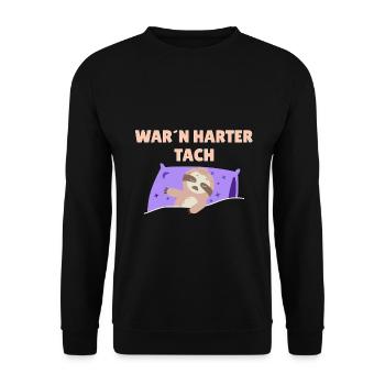 War`n harter Tach Feierabend Morgenmuffel Faultier - Unisex Pullover - Schwarz - Vorne - Alina (178cm) & Michal (187cm)
