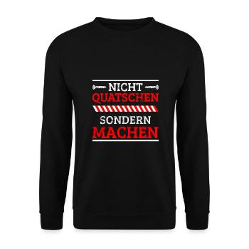 Nicht quatschen sondern machen handwerker spruch - Unisex Pullover - Schwarz - Vorne - Alina (178cm) & Michal (187cm)