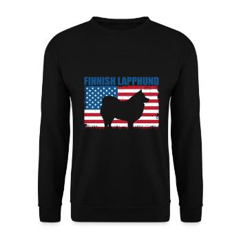Amerikanische Flagge Finnischer Lapphund - Unisex Pullover - Schwarz - Vorne - Alina (178cm) & Michal (187cm)