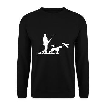 Jagdhund Jäger Waidmann Jagd Symbol Silhouette - Unisex Pullover - Schwarz - Vorne - Alina (178cm) & Michal (187cm)