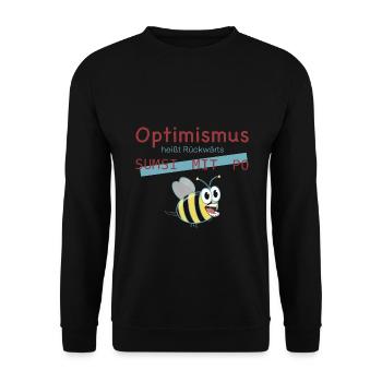 Optimismus Biene Wortwitz Geschenkidee - Unisex Pullover - Schwarz - Vorne - Alina (178cm) & Michal (187cm)