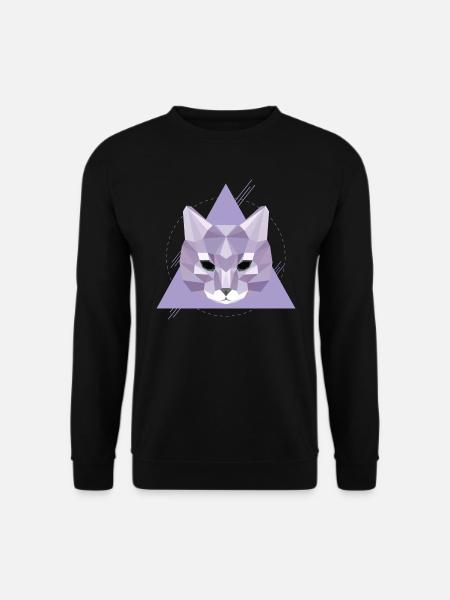 Geometrische Katze | Low Poly Katzenkopf Geschenk - Unisex Pullover - Schwarz