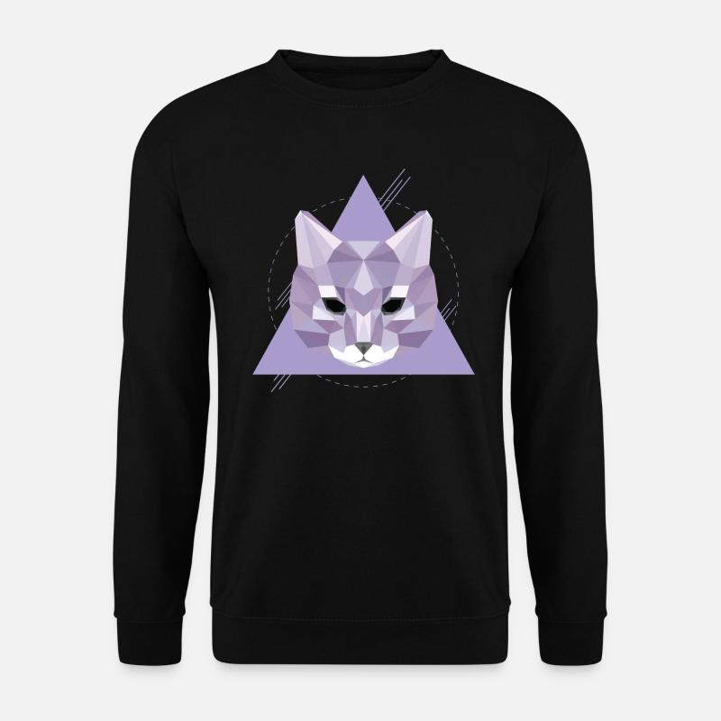 Geometrische Katze | Low Poly Katzenkopf Geschenk - Unisex Pullover - Schwarz