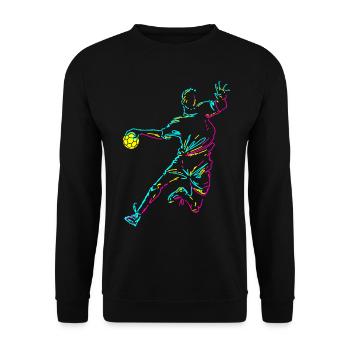 Handball Spieler Stürmer Sprungwurf Torwart - Unisex Pullover - Schwarz - Vorne - Alina (178cm) & Michal (187cm)