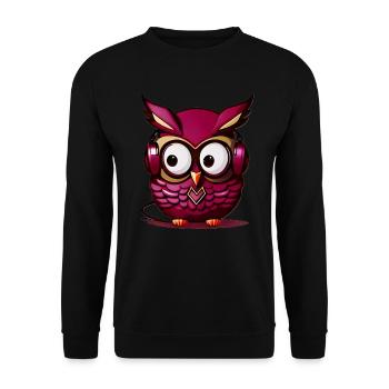 Eule dunkellila Kopfhörer - Unisex Pullover - Schwarz - Vorne - Alina (178cm) & Michal (187cm)