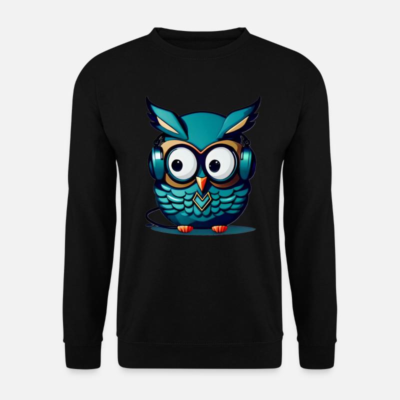 Eule türkis Kopfhörer - Unisex Pullover - Schwarz