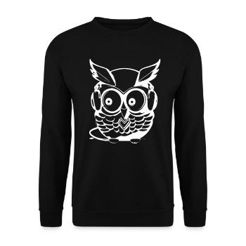 Eule weiß Kopfhörer - Unisex Pullover - Schwarz - Vorne - Alina (178cm) & Michal (187cm)