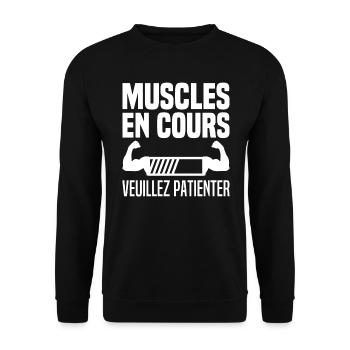 Bientôt Musclé Veuillez Patienter Muscles En Cours - Sweat-shirt Unisexe - noir - Devant - Alina (178cm) & Michal (187cm)