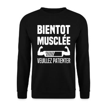 Bientôt Musclée Veuillez Patienter Muscu Femme - Sweat-shirt Unisexe - noir - Devant - Alina (178cm) & Michal (187cm)