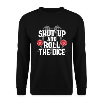 RPG Halt die Klappe und rolle die Würfel D20 - Unisex Pullover - Schwarz - Vorne - Alina (178cm) & Michal (187cm)