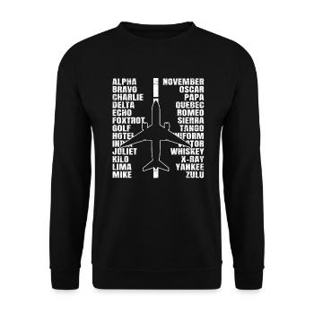 Phonetische Alphabet Flugzeug Pilot Aviator Flugzeug - Unisex Pullover - Schwarz - Vorne - Alina (178cm) & Michal (187cm)
