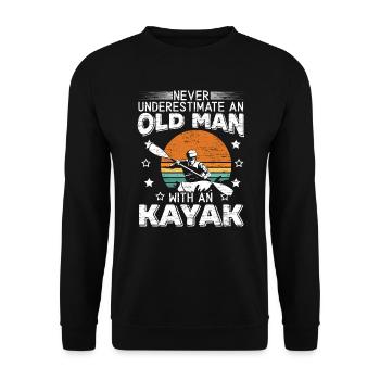 Alter Mann mit einem Kajak Kajak Opa Paddeln - Unisex Pullover - Schwarz - Vorne - Alina (178cm) & Michal (187cm)