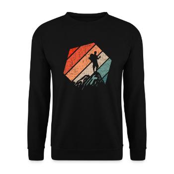 Retro Wandern Wanderer Trek Outdoor Bergklettern - Unisex Pullover - Schwarz - Vorne - Alina (178cm) & Michal (187cm)