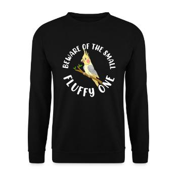 Vorsicht vor dem kleinen flauschigen Tiel Nymphensittich - Unisex Pullover - Schwarz - Vorne - Alina (178cm) & Michal (187cm)