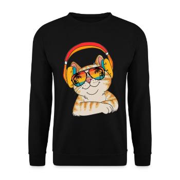 Chat-ami Chat Face avec écouteurs - Sweat-shirt Unisexe - noir - Devant - Alina (178cm) & Michal (187cm)