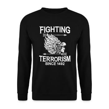 Fighting Terrorism Since 1492 Native American - Unisex Sweatshirt - black - Front - Alina (178cm) & Michal (187cm)