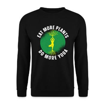 Manger plus de plantes Faire plus de yoga Pose Végétarien Végétalien - Sweat-shirt Unisexe - noir - Devant - Alina (178cm) & Michal (187cm)