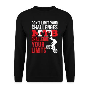 Beschränken Sie Ihre Herausforderungen NICHT MTB Mountainbike - Unisex Pullover - Schwarz - Vorne - Alina (178cm) & Michal (187cm)
