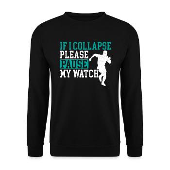 Wenn ich zusammenklappe, halte bitte meine Uhr Funny Runner an - Unisex Pullover - Schwarz - Vorne - Alina (178cm) & Michal (187cm)