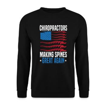 Chiropraktiker machen Stacheln wieder groß USA Flagge - Unisex Pullover - Schwarz - Vorne - Alina (178cm) & Michal (187cm)