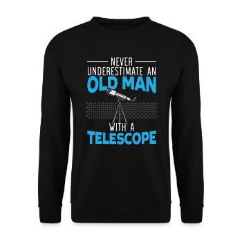 Ein alter Mann mit einem Teleskop Astronomie Astronom - Unisex Pullover - Schwarz - Vorne - Alina (178cm) & Michal (187cm)