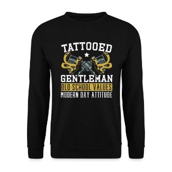 Tattooed Gentleman Moderne Einstellung Tattoo - Unisex Pullover - Schwarz - Vorne - Alina (178cm) & Michal (187cm)