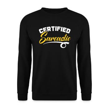 Zertifizierter sarkastischer Sarkasmus Humor Witze humorvoll - Unisex Pullover - Schwarz - Vorne - Alina (178cm) & Michal (187cm)