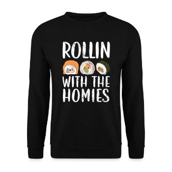 Rollin' With The Homies Food Lover Japanisches Sushi - Unisex Pullover - Schwarz - Vorne - Alina (178cm) & Michal (187cm)