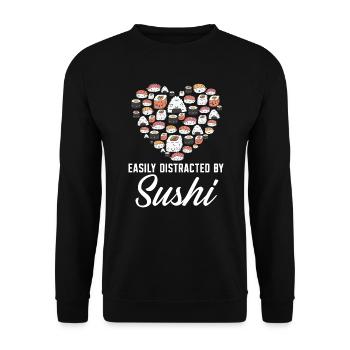 Leicht abgelenkt von Sushi Food Lover Foodie - Unisex Pullover - Schwarz - Vorne - Alina (178cm) & Michal (187cm)