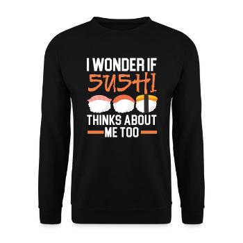 Wenn Sushi an mich denkt, auch japanisches Gericht Essen - Unisex Pullover - Schwarz - Vorne - Alina (178cm) & Michal (187cm)