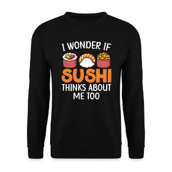 Wenn Sushi an mich denkt, auch japanisches Gericht Essen - Unisex Pullover - Schwarz - Vorne - Alina (178cm) & Michal (187cm)