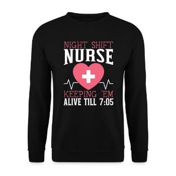 Night Shift Nurse Graveyard Shift Worker Employee - Unisex Sweatshirt - black - Front - Alina (178cm) & Michal (187cm)