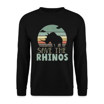 Rettet den Nashorn-Nashorn-Wildtier-Pflanzenfresser - Unisex Pullover - Schwarz - Vorne - Alina (178cm) & Michal (187cm)
