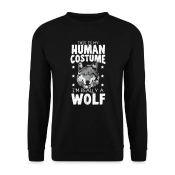 Das ist mein menschliches Kostüm Ich bin wirklich ein Wolfsliebhaber - Unisex Pullover - Schwarz - Vorne - Alina (178cm) & Michal (187cm)