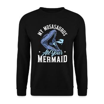 Mein Mosasaurus aß deine Meerjungfrau Paläontologe Dino - Unisex Pullover - Schwarz - Vorne - Alina (178cm) & Michal (187cm)